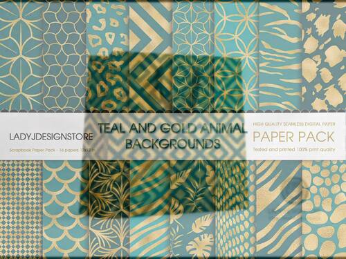 Teal and Gold Animal digital paper by ladyjdesignstore | TPT