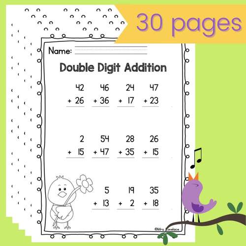 Double Digit Addition Worksheets with Regrouping | Spring by Mrs Lovelace