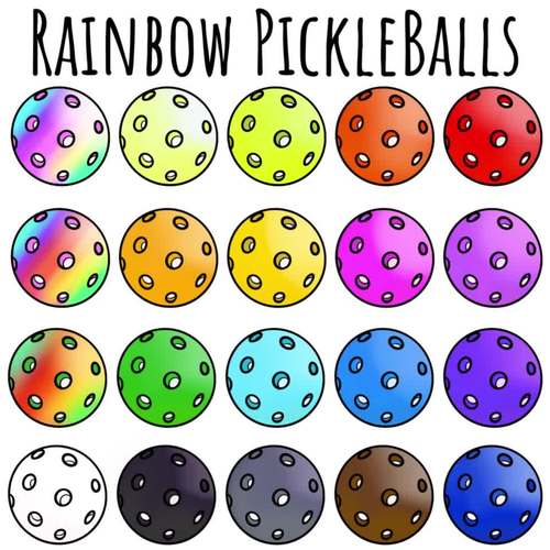 Pickleball Balls in all the Rainbow Colors for Pickle Ball Clip Art