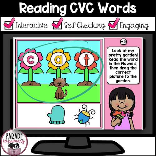 DIGITAL Reading CVC Words - Boom Cards - Preschool - Pre-K - Kindergarten