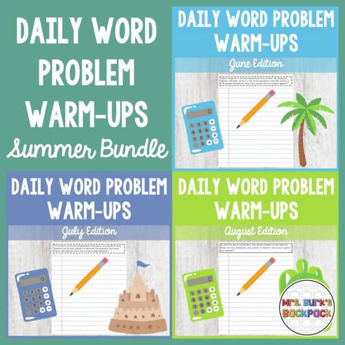 SUMMER Daily Addition & Subtraction Math Word Problem Warm-Ups Bundle