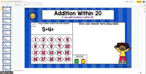 Addition Within 20 Google Slides Seesaw Digital Math Game by First Thinkers