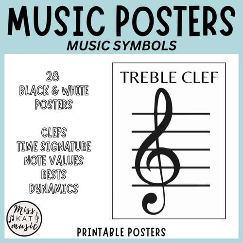 Music Symbol Classroom Posters Note Value, Treble Clef, Rests