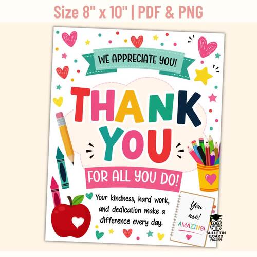 Teacher Appreciation Sign: Staff Thank You Decor | Printable 8x10