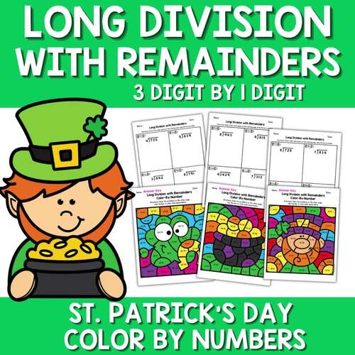 St Patrick's Day Long Division with Remainders Color by Number Activity ...