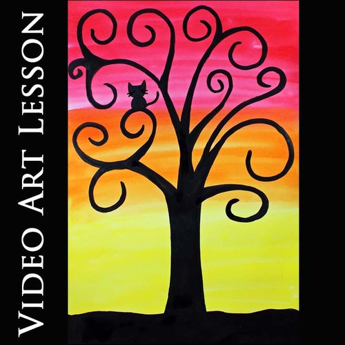 Preview of SWIRLY TREE SILHOUETTE | Easy AUTUMN & HALLOWEEN Drawing & Painting Project