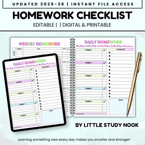 Printable Weekly Homework Tracker & Assignment Checklist  Student Homework