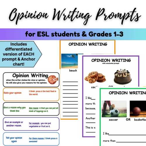 Opinion Writing Prompts For ESOL & Gr. 13 by Busy Bees Learning Together