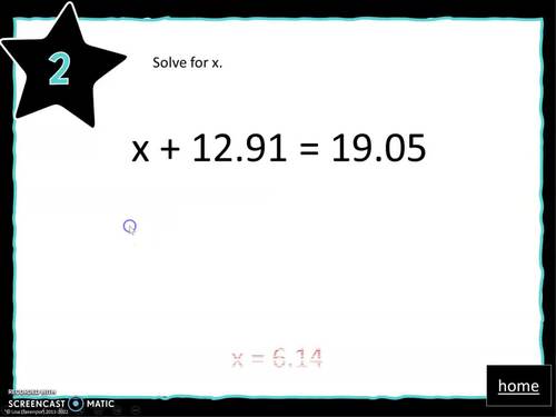 Solving One Step Equations Containing Decimals - Math Bingo Game