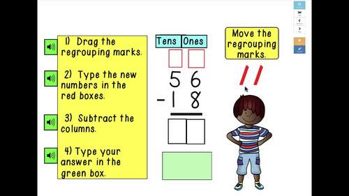 Boom Cards Subtract 2 Digit Numbers With & Without Regrouping Using Algorithm