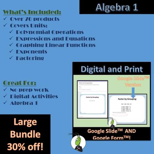 Algebra 1 Full Year Bundle with Quizzes, Activities, Task Cards and Notes