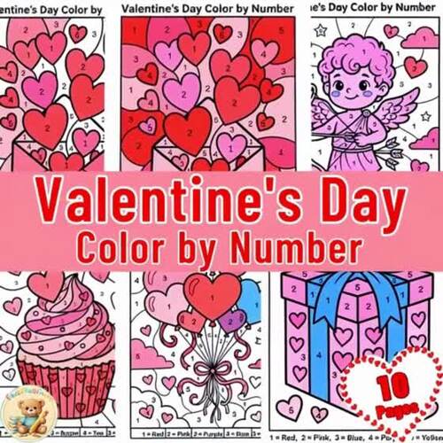 Valentine’s Day Color by Number Worksheets | February Math Coloring for K–2