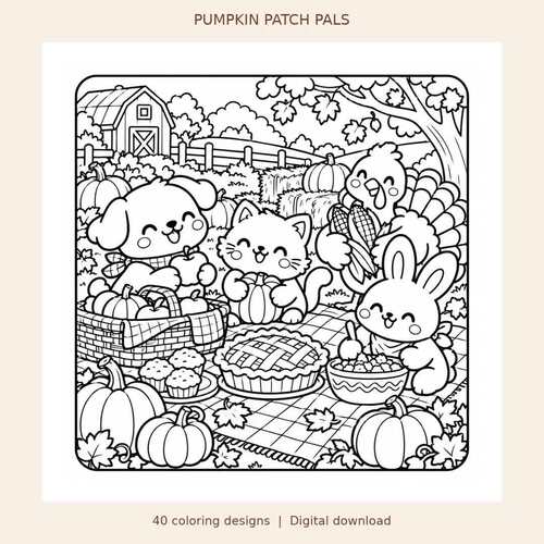 Thanksgiving Coloring Book Printable, Pumpkin Patch Pals, 40 Cute Fall ...
