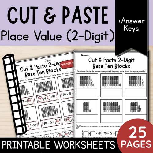 Place Value Cut & Paste: 2-Digit Base Ten Blocks Expanded Form | 1st ...