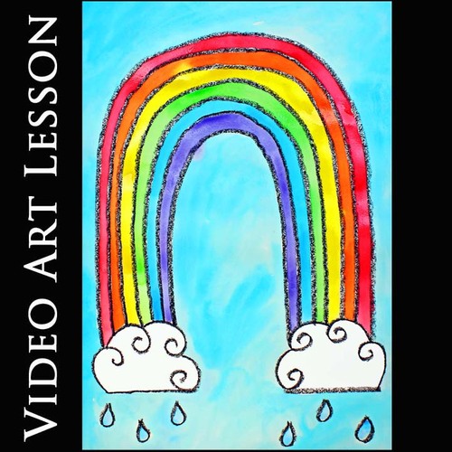 Preview of SPRING RAINBOW & CLOUDS Video Art Lesson | Drawing & Watercolor Painting Project