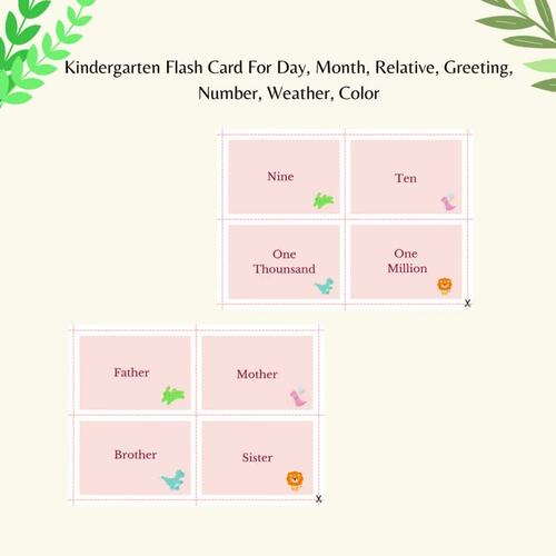 Kindergarten Flash Cards For Day, Month, Relative,Greeting,Number & Tracing