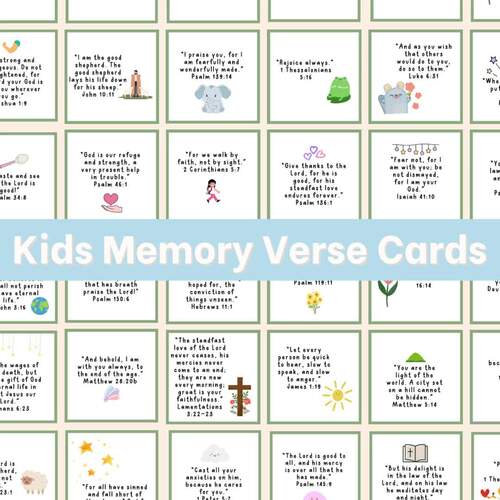 Kids Memory Verse Cards Bible Verses Sunday School Homeschool Bible Lesson
