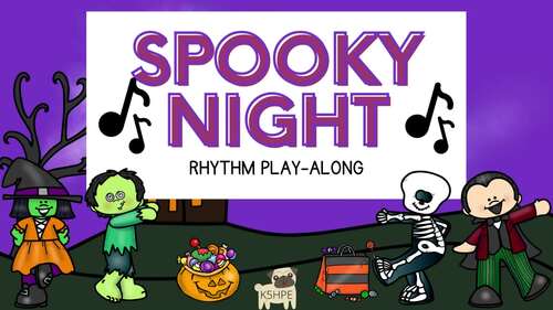 Preview of Spooky Night Halloween Rhythm Play Along, Music Flash Cards, Steady Beat Rhythms