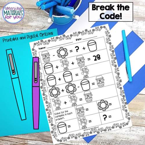 Crack the Code Algebraic Thinking Logic Puzzles April Spring | TPT