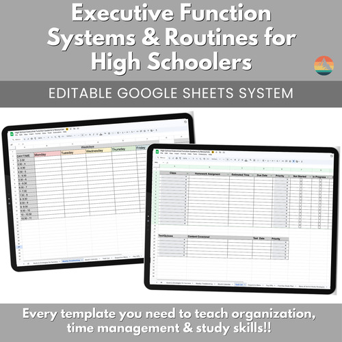 Preview of Executive Function Systems & Routines for High School Students | Google Sheets