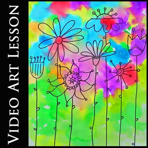 Preview of SPRING FLOWER GARDEN Art Lesson | EASY MOTHER'S DAY Drawing & Painting Project