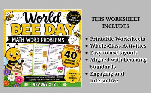 40 World Bee Day Math Word Problems (Grades 2–8) | Engaging & No-Prep
