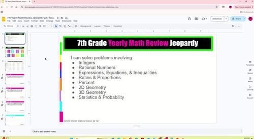 7th Grade Math END OF THE YEAR REVIEW Jeopardy GOOGLE SLIDES + state ...