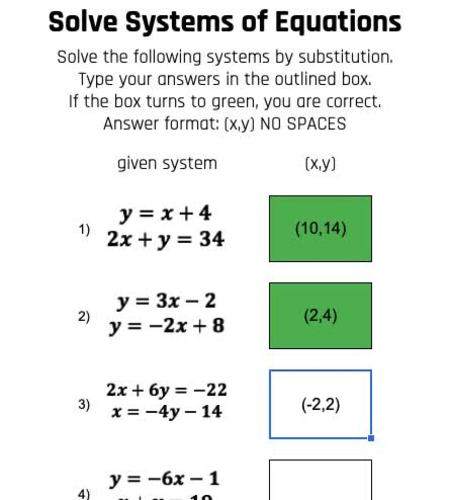 Solve Systems of Equations by substitution self check for Google™