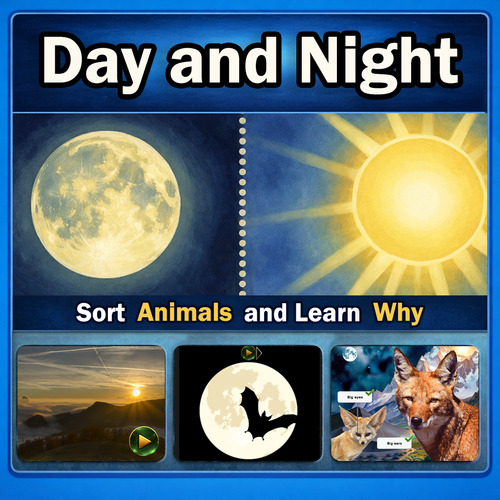 Preview of Day and Night Science: Animals, Adaptations, Light & Darkness Interactive Lesson