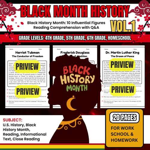 Black History Month Vol. 1: Influential Figures Reading Comprehension ...