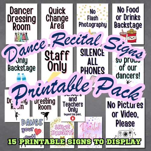 Dance Recital Signs Pack | 15 Printable Backstage + Studio Signs