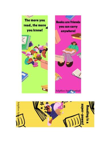 Set of 12 Chillin' With Books Bookmarks by RubyMoose Digital Downloads