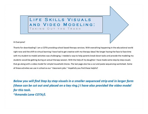 Preview of Life Skills: "Taking Out the Trash" Step-by-step Visuals, Video Model, Worksheet
