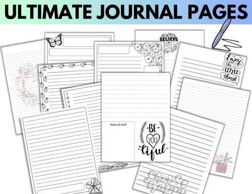 Ultimate Lined Journal Pages Set-with Word Art Quotes, Fun Designs ...