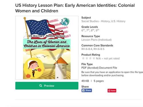 US History Lesson Plan: Early American Identities: Colonial Women and