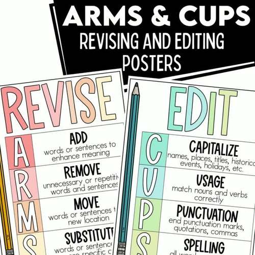ARMS and CUPS Revising and Editing Posters PASTEL by Texas Teaching