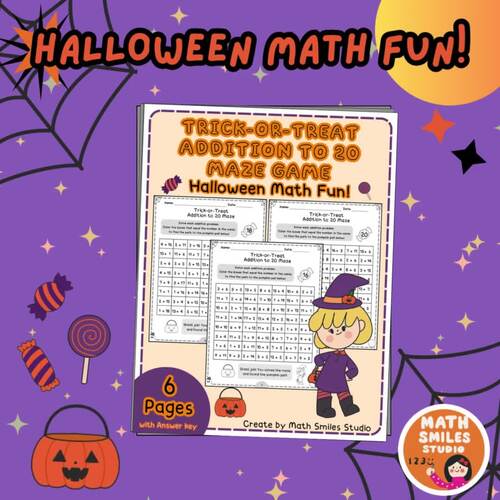 Trick-or-Treat Addition to 20 Maze | Halloween Math Worksheets | 1st ...