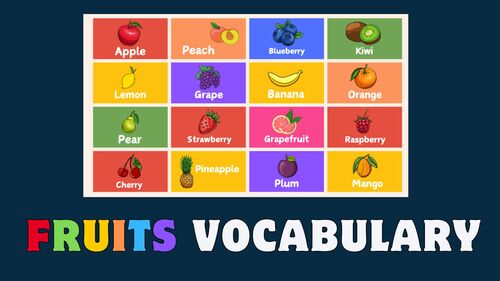Preview of Fruits and colors in English I Names of fruits I Vocabulary. Flashcards