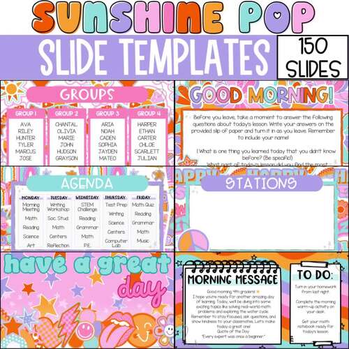 Retro Groovy Y2K Google Slides Templates Pink Smiley Rainbow PowerPoint ...