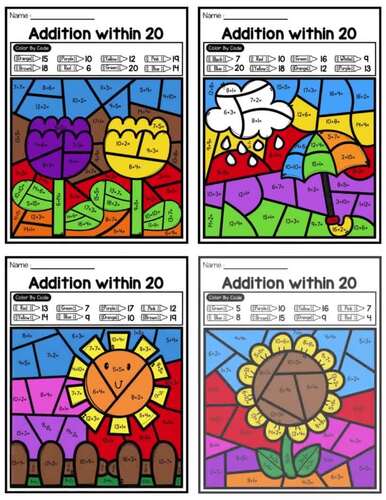 Spring Color By Number Addition to 20 |spring color by number addition ...