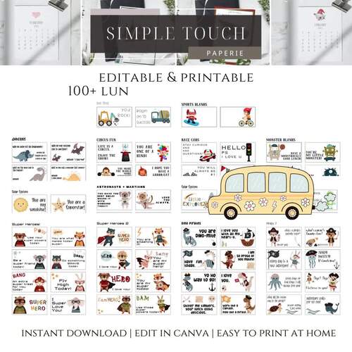 Editable and Printable 100+ Lunch Box Note Bundle by Simple Touch Paperie