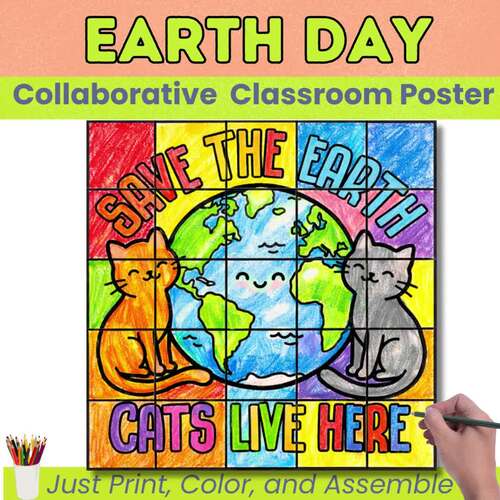 Earth Day Collaborative Poster Save The Earth Cats Live Here by Pixel Beast