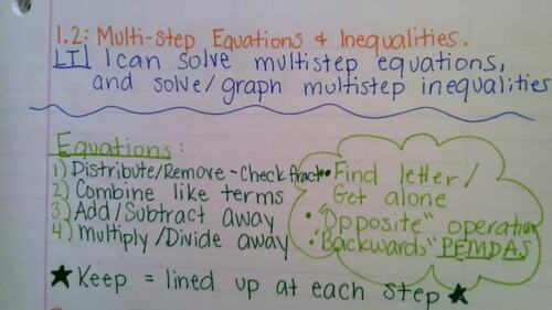 Preview of 1.2 Video Notes: Multistep Equations and Inequalities