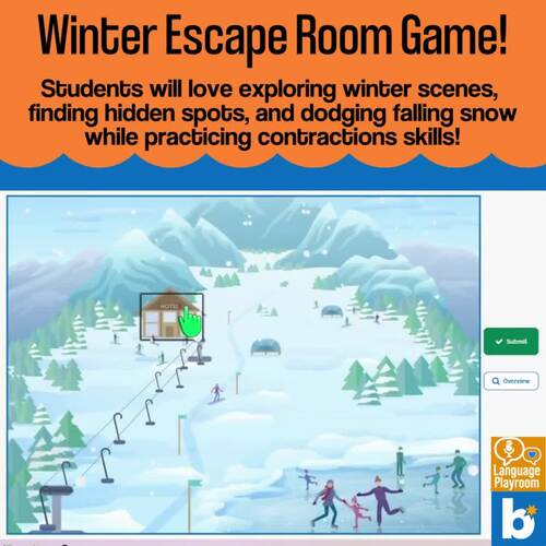 Contractions Winter Escape Room BOOM CARDS Game for Speech Therapy