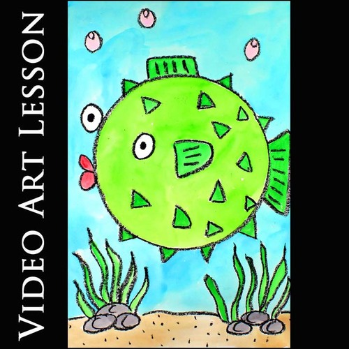 Preview of PUFFERFISH FISH Art Lesson | EASY SUMMER Drawing & Painting Project & Craft