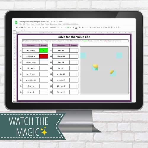 One-Step Equations with Positive and Negative Numbers Self-Checking Activity