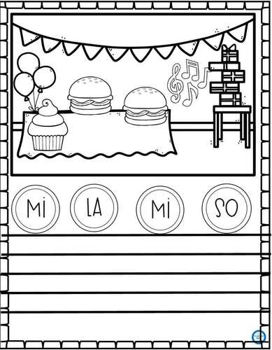 Music Coloring Solfege Worksheets, So, Mi, Do, La, Junk Food, Note Writing