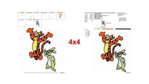 Playful Tigger Bouncing with Rabbit Cartoon Embroidery Designs ...