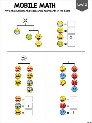 Early Algebra Addition and Subtraction Worksheets - Math Mobile Activities