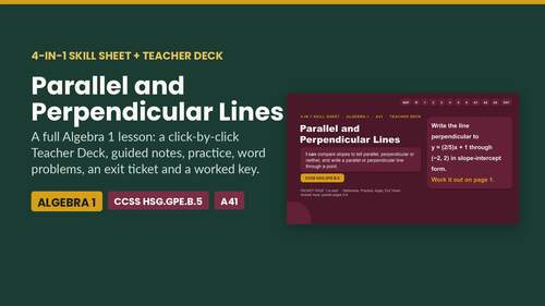 Parallel and Perpendicular Lines Worksheet | Slopes of Lines | Algebra ...